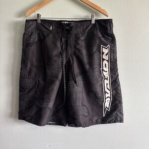 Vintage No Fear Board Shorts‎ Mens Large Black Camo Mesh Lined Beach Y2K Pocket